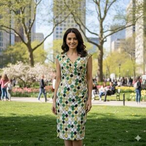 Ellen Tracy Women's Carnaval Retro Circles Wrap Dress Size Large NWT